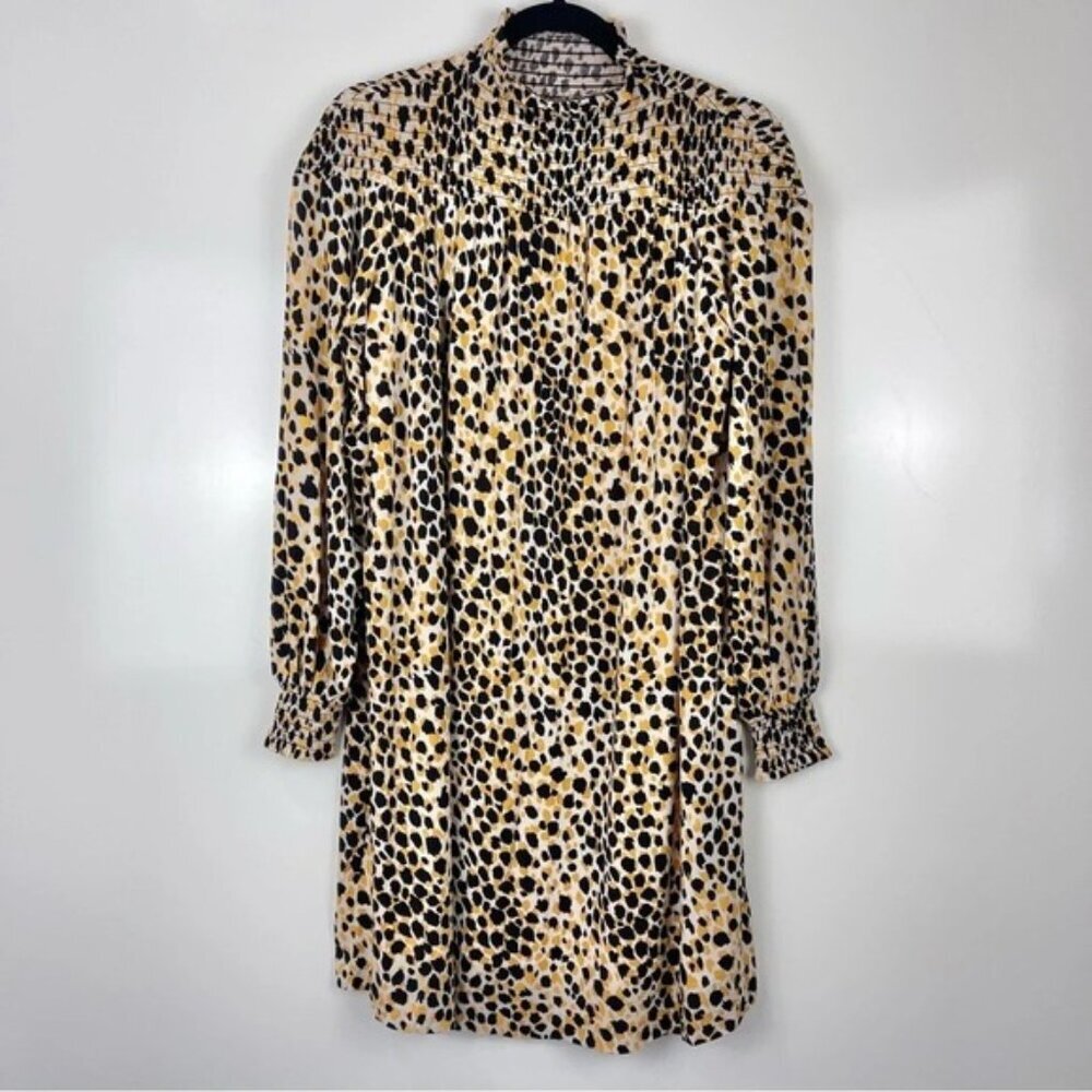 Ann Taylor Smocked Long Sleeve Shift Dress Mock Neck Size XS Women's Casual